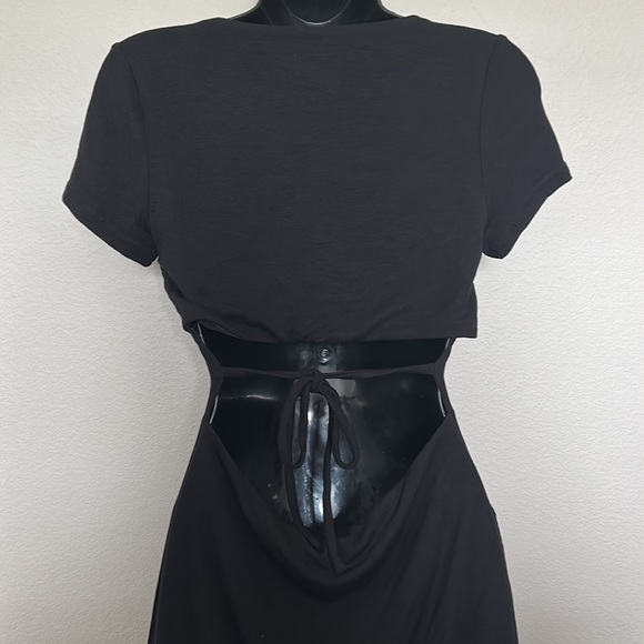 Princess Polly Nolan Black Square Neck Short Sleeve Cut Out Tie Back Mini Dress - Picture 8 of 11